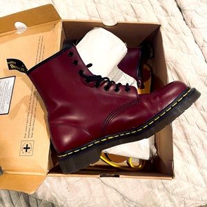 1460 SMOOTH LEATHER LACE UP BOOTS, CHERRY RED SMOOTH LEATHER. Women size 9